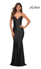 La Femme Long Jersey Prom Dress with Bustier