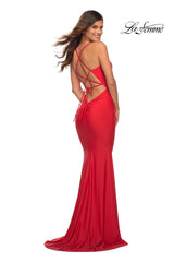 La Femme Long Jersey Prom Dress with Bustier