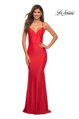La Femme Long Jersey Prom Dress with Bustier