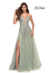 La Femme Open-Back Long Ball Gown with Lace
