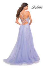 La Femme Open-Back Long Ball Gown with Lace