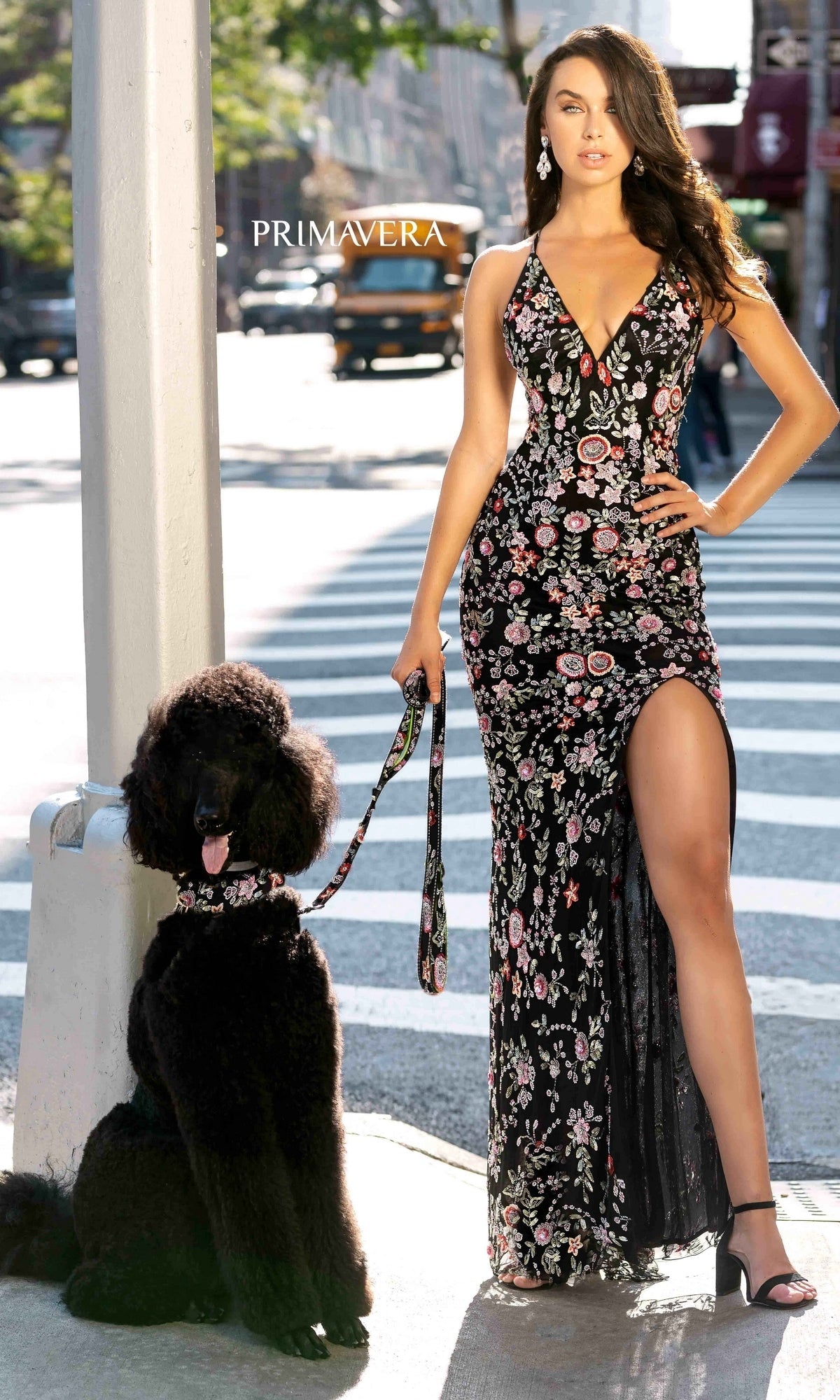 Beaded Floral Print Long Primavera Prom Dress