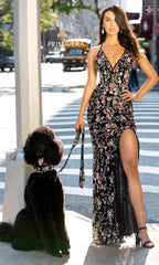Beaded Floral Print Long Primavera Prom Dress