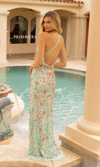 Beaded Floral Print Long Primavera Prom Dress
