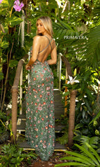 Beaded Floral Print Long Primavera Prom Dress