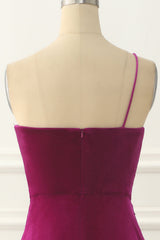 Velvet One Shoulder Prom Dress With Slit Pure Color Sexy