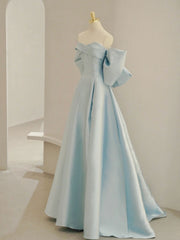 Blue Satin Long Prom Dress, A-line Blue Formal Evening Dress