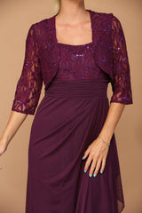 Long Mother of the Bride Lace Chiffon Jacket Dress