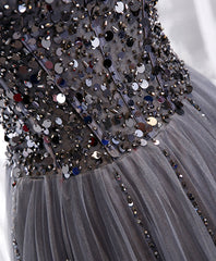 Gray sweetheart neck tulle sequin beads long prom dress