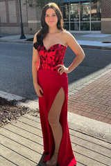 Blue Broken Mirrors Sweetheart Long Prom Dress with Slit