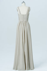 Grey Chiffon Wide Straps Banded Waist Bridesmaid Dress