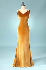 Gold Velvet Cross-Back Mermaid Bridesmaid Dress