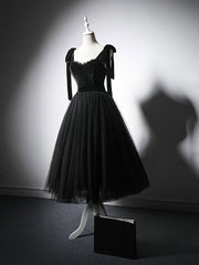 Black tulle short prom dress, black tulle formal dress