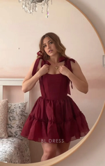 A Line Burgundy Short formal dresses Bridesmaid Dresses evening gown Prom Dress