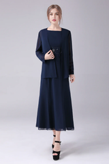 A-line Two Pieces Boat Neck Mother of the Bride Dress