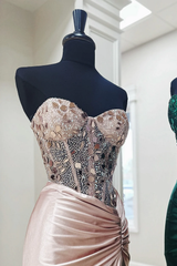 Sweetheart Strapless Mirror-Cut Sequins Mermaid Long Prom Dress with Slit