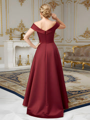 Elegant Pleated V-neck A-Line Sweep Train Dress Burgundy