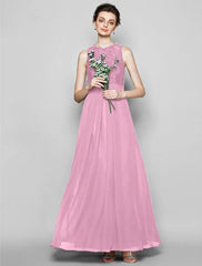 Sheath / Column Bridesmaid Dress Jewel Neck Sleeveless Elegant Floor Length Chiffon / Lace with Lace