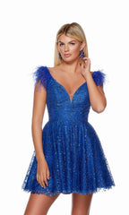 Short Glitter Homecoming Dress with Feathers 3151