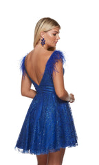 Short Glitter Homecoming Dress with Feathers 3151