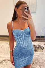 Trendy Sheath Spaghetti Strap Short Homecoming Dress