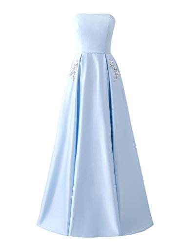 Satin Strapless Beaded Pockets Lace up Back Prom Dress