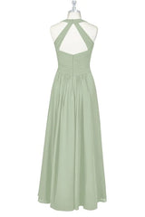 Salie groene halter backless a-line bruidsmeisje jurk