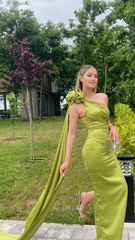 Sheath One Shoulder Olive Green Sexy Long formal dresses Bridesmaid Dresses evening gown Prom Dress