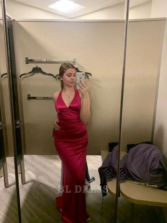 Sheath Elegant Halter Satin Backless formal dresses Bridesmaid Dresses evening gown Prom Dress