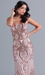 Pink PromGirl Dress With Sequin Pattern F2236