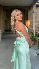 Mermaid V-Neck Backless Satin formal dresses Bridesmaid Dresses evening gown Prom Dress