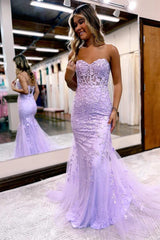 Hot Pink Appliques Sweetheart Lace-Up Trumpet Long Prom Dress