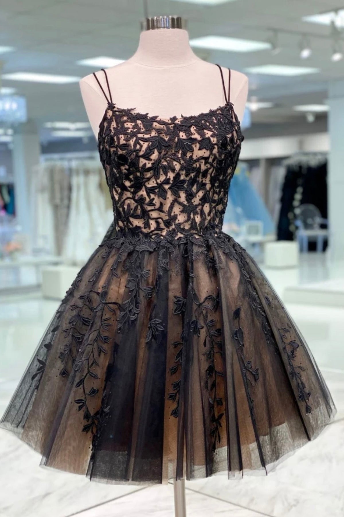 Black Lace Short Prom Dresses, A-Line Mini Party Dresses