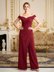 Stylish Off-the-shoulder Pleated Corset Jumpsuit Burgundy
