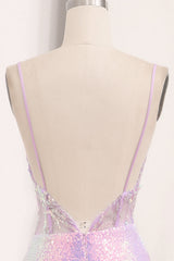 Light Purple Sequined Mermaid Long Corset Prom Dress With Slit Sparkly