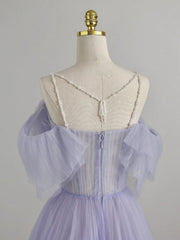 A-Line Purple  Tulle Long Prom Dress, Purple Formal Dress