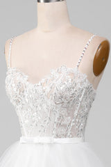 White A-Line Sparkly Sequins Long Corset Prom Dress With Slit Beautiful