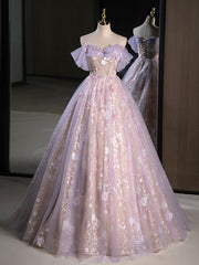 A-Line Sweetheart Neck Tulle Lace Purple Long Prom Dress, Purple Long Formal Dress