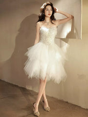 Beige Tulle Sequin Short Prom Dress, Beige Homecoming Dress