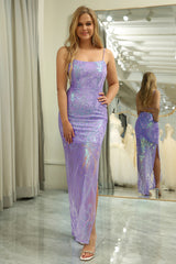 Sparkly Lilac Mermaid Backless Long Prom Dress With Embroidery Sexy
