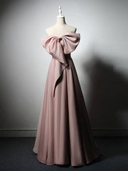 A-Line Satin Pink Long Prom Dress, Pink Long Formal Dress