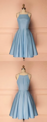 Leuke korte blauwe prom -jurk, schattige homecoming -jurk, blauwe bruidsmeisje jurk, 3243