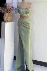 32901 - Unique Off Shoulder Beads Pleat Side Slit Prom Evening Formal Dress