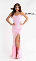 Strappy-Back Pastel Long Sequin Prom Dress 3290