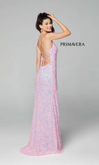 Strappy-Back Pastel Long Sequin Prom Dress 3290