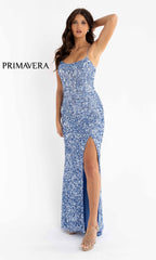Strappy-Back Pastel Long Sequin Prom Dress 3290
