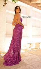 Backless Bright Color Long Sequin Prom Dress 3290B