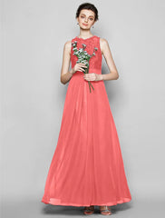Sheath / Column Bridesmaid Dress Jewel Neck Sleeveless Elegant Floor Length Chiffon / Lace with Lace