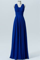 Royal Blue Chiffon Tying Back Banded Waist Bridesmaid Dress