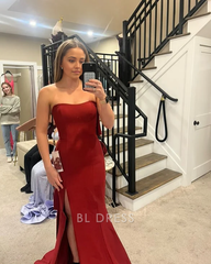 Mermaid Strapless Satin formal dresses Bridesmaid Dresses evening gown Prom Dress